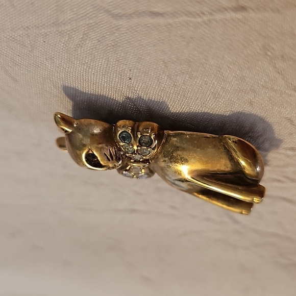 KREMENTZ Vintage Kitty Cat w/ Rhinestones Bow Brooch - Picture 2 of 6